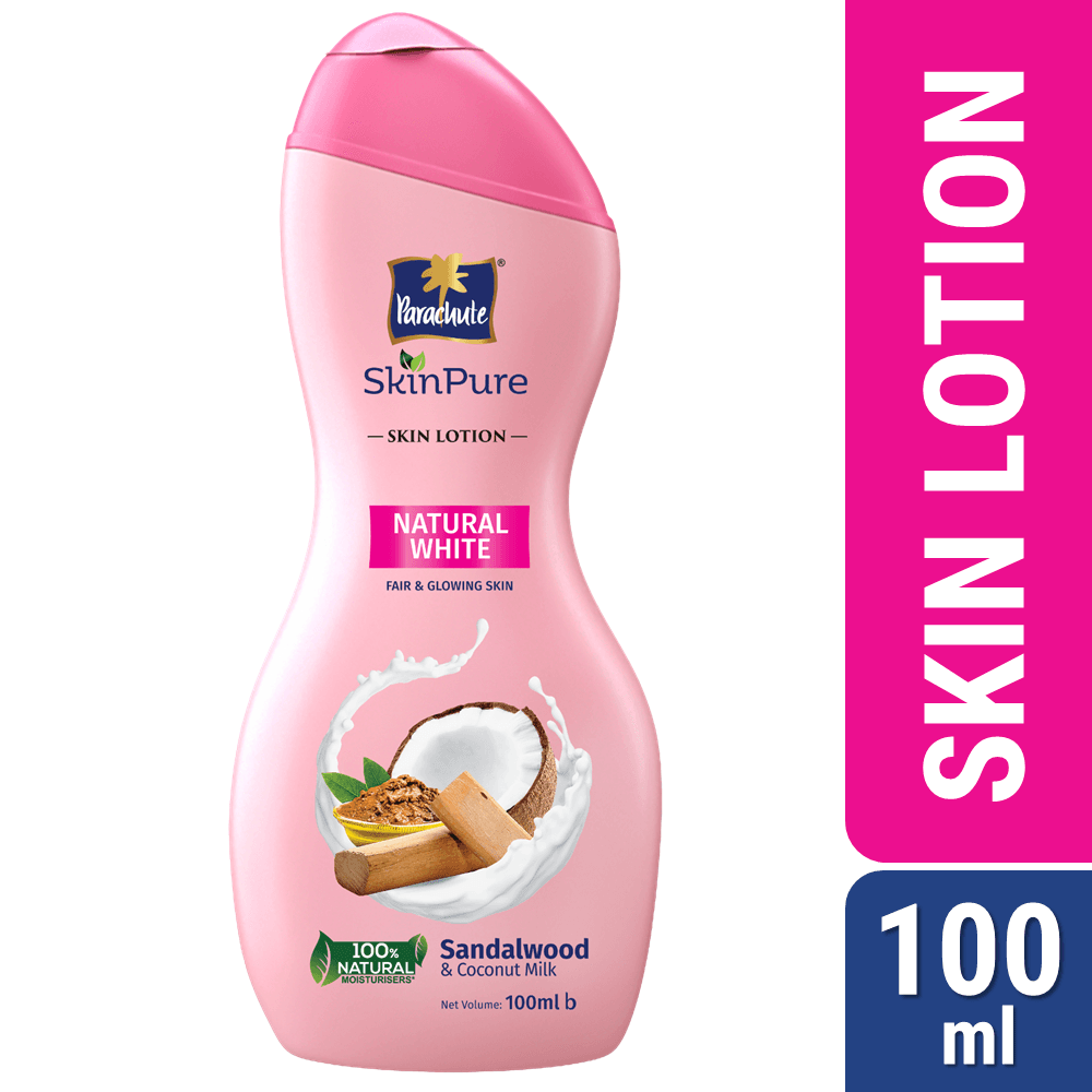 Parachute SkinPure Natural White Body Lotion with Sandalwood & Coconut Milk,For Bright, Glowing, Nourished Skin, 100% Natural Moisturizers, All Skin Types, 100 ml