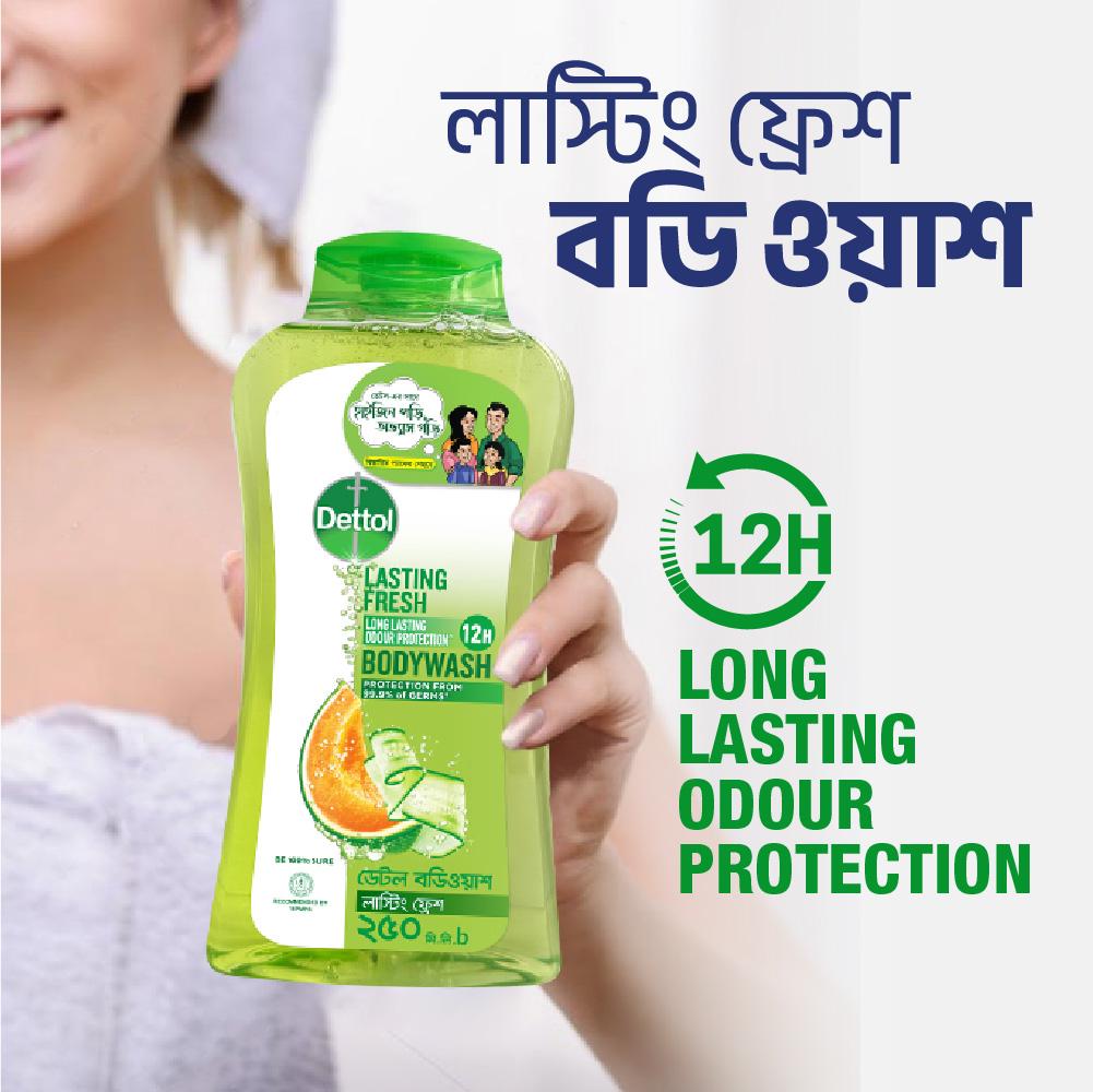 Dettol Lasting Fresh Body Wash Shower Gel Melon & Cucumber Fragrance with 12 Hour Odour Protection 250ml